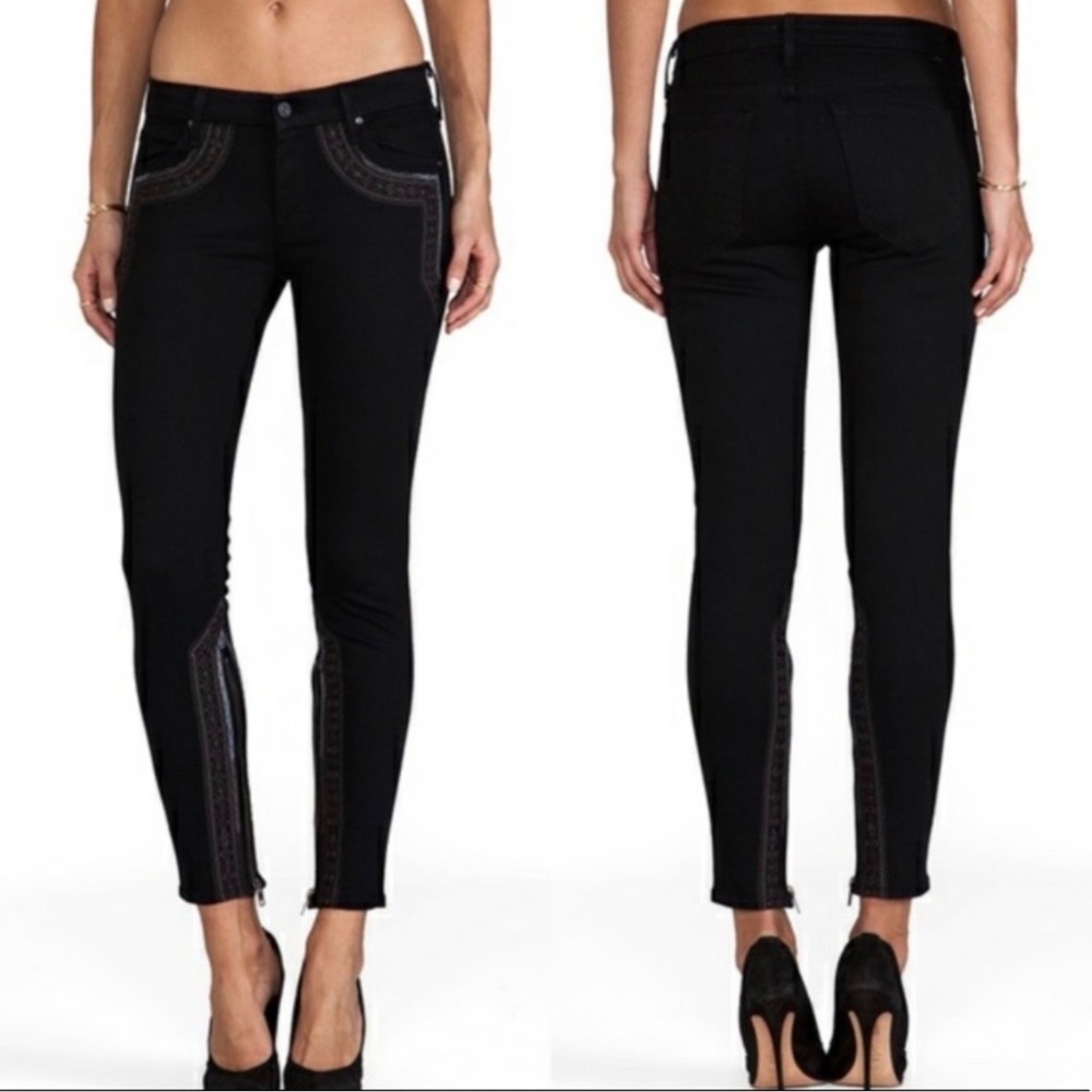 Mother The Looker Inside Zip Skinny Jeans Black Sheep Princess Embroidery 26